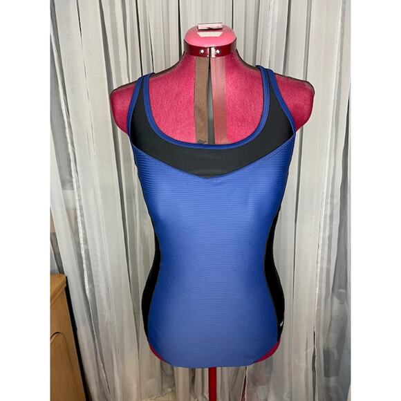 Speedo one piece swimsuit color blocked black blue x back - Picture 1 of 10
